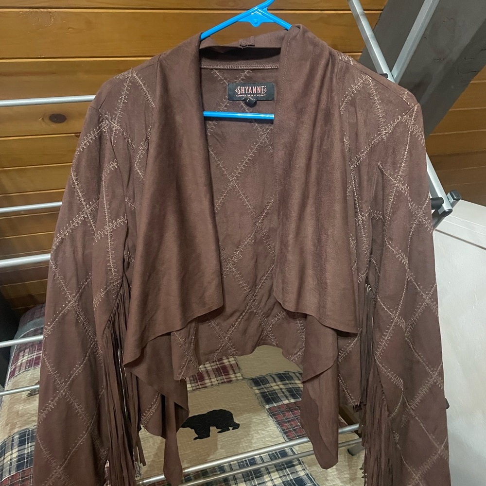 Brown Fringe Jacket by Shyanne